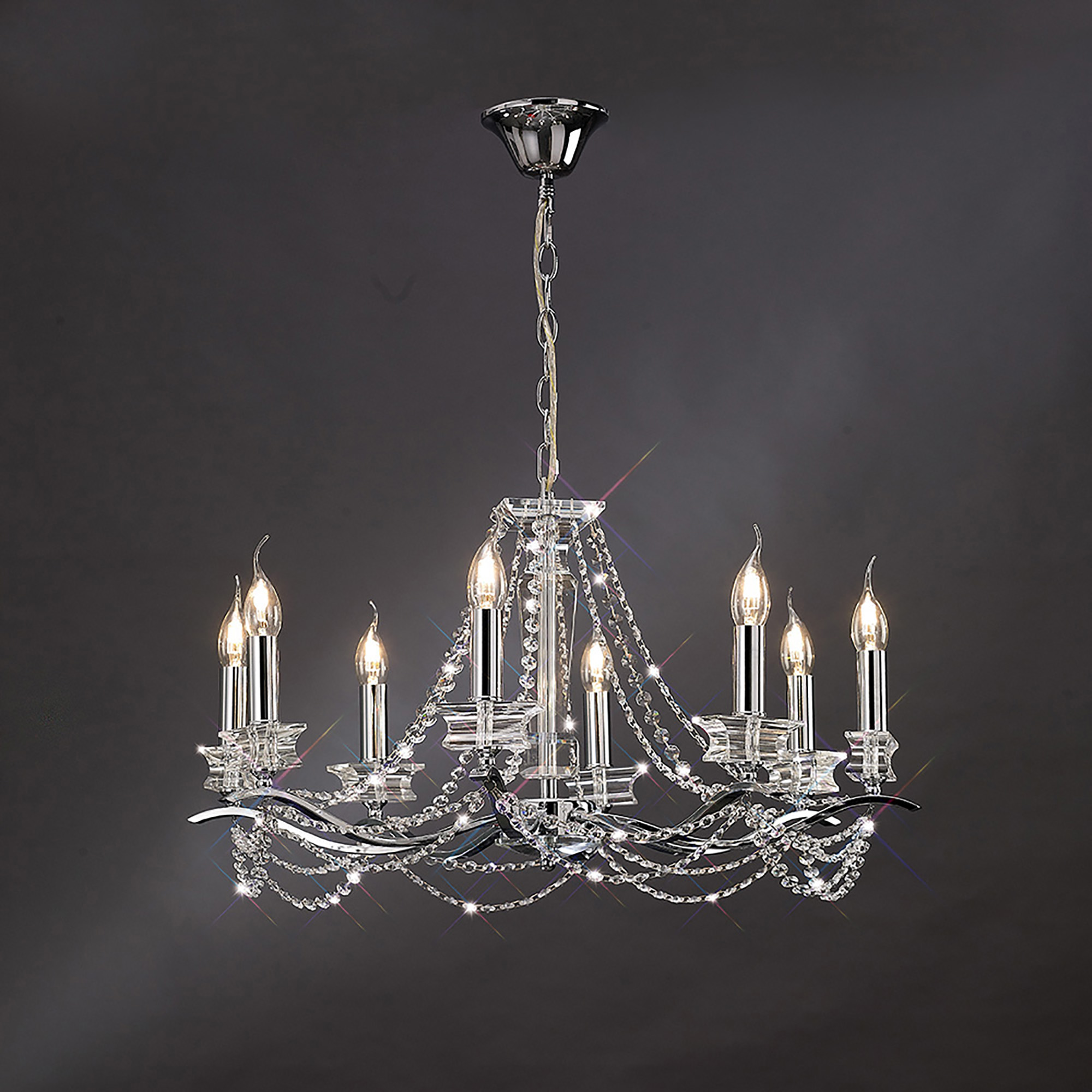 Nydia Polished Chrome Crystal Ceiling Lights Diyas Multi Arm Crystal Fittings Nydia Polished Chrome Crystal Ceiling Lights Diyas Multi Arm Crystal Fittings